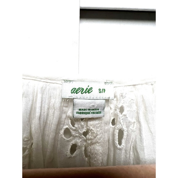 Aerie Oversized Eyelet Puff Sleeve Boho Peasant Top Women's Size Small Cream - Picture 3 of 9